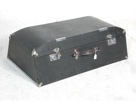 A good vintage 20th Century leather cased travel motoring car trunk suitcase having chrome fittings with a hollow interior. L