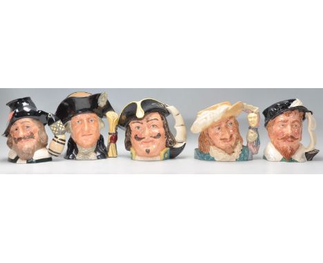A group of five Royal Doulton character jugs to include Guy Fawkes D6861, George Washington D6669, Captain Henry Morgan D6467