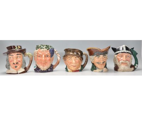 A group of five Royal Doulton ceramic Character / Toby jugs to include Dick Turpin, 200th Anniversary of the Compleat-Angler 