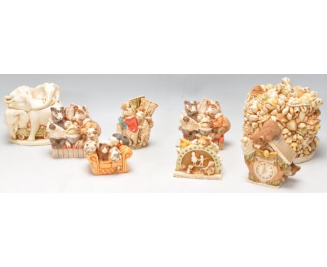 A group of eight Harmony Kingdom resin group figurines / boxes including a large tortoise and turtle cluster box, a cuckoo cl