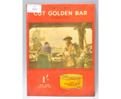 A vintage retro 1930's Wills's Cut Golden Bar tobacco counter top / point of sale advertising enamelled sign 'Mr Pepys at Cha
