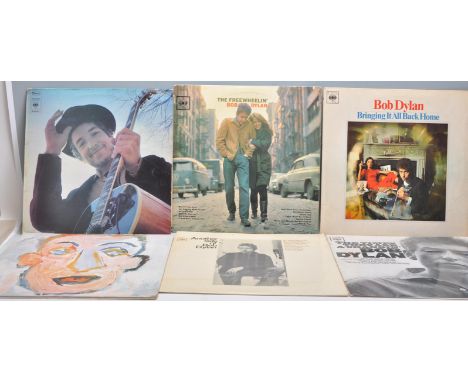 A group of six Vinyl Long Play LP Record albums by Bob Dylan to include Bringing It All Back Home, Another Side Of Bob Dylan,