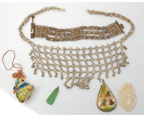 A collection of Middle eastern and Oriental jewellery to include silver white metal collar chain link necklace together with 
