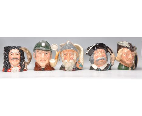 A group of five Royal Doulton ceramic Character / Toby jugs to include Captain Hook D6947, Robin Hood D6527, Don Quixote D645