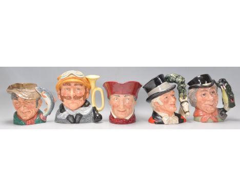 A group of five Royal Doulton character jugs to include The Poacher D6429, The Walrus and Carpenter D6600, The Ring Master D 
