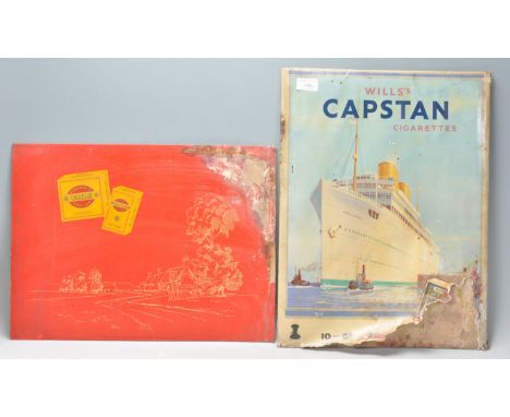 A vintage retro Wills's Capstan cigarettes advertising counter top display sign being cardboard mounted together with a a Wil