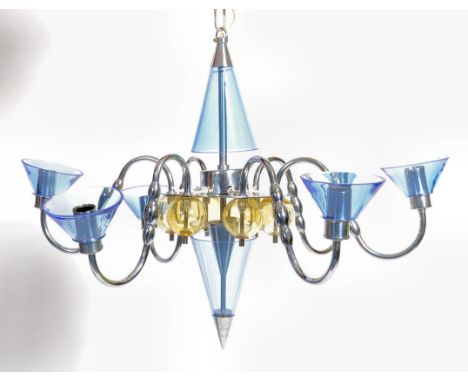 Believed Murano - An original 1970's Italian Venetian retro vintage ceiling light chandelier lamp comprising of a central col