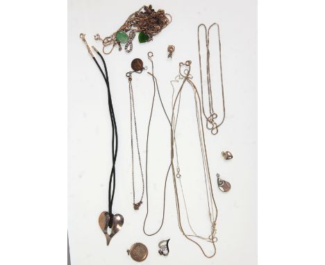 A mixed group of silver chain necklaces and pendants to include snake and box link chain examples, fine link, flat link etc. 