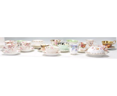 A collection of various vintage 20th Century bone china tea cups and saucers to include Royal Albert Cottage Garden and Old C