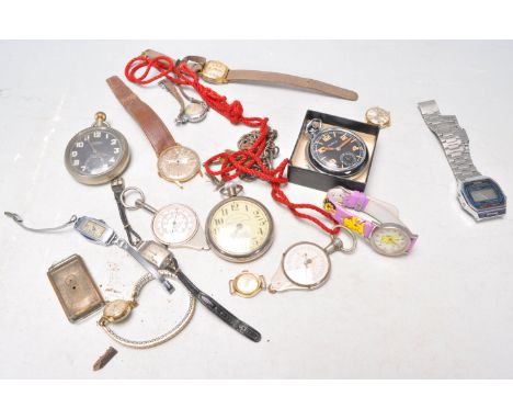 A collection of vintage watches to include a ladies Omega cocktail watch with a champagne dial, a ladies Montine 17 jewels in