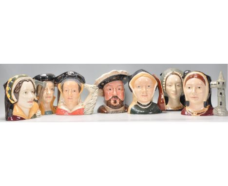 Henry VIII and his Six Wives - A group of seven Royal Doulton ceramic Character / Toby jugs to include King Henry VIII, Cathe