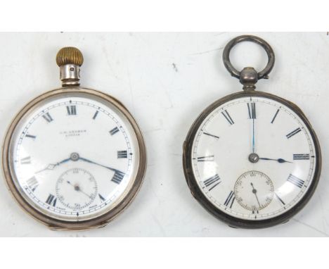 Two silver hallmarked pocket watches to include J. W. Benson watch having a white enamelled face with a roman numeral chapter
