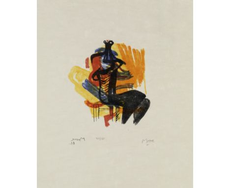 Henry Moore O.M., C.H. (British, 1898-1986)Black Seated Figure on Orange Ground, from 'Shelter Sketchbook' (Cramer 80) Lithog