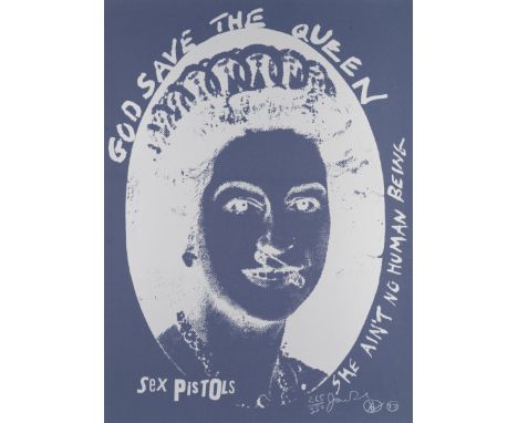 Jamie Reid (British, born 1947)Sex Pistols: God Save The Queen Postage Stamp (Blue &amp; Silver) Screenprint in colours, 1997