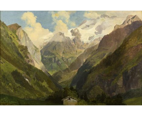                     HUMMEL,             Carl Maria Nicolaus(1821 Weimar - 1907)    Alpine LandschaftÖl/Leinwand/Karton. Links
