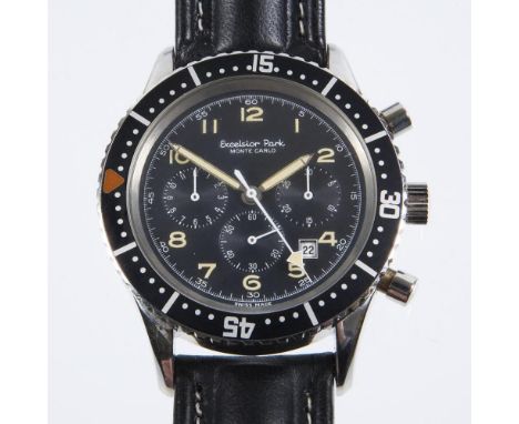  Armbanduhr-Chronograph: Monte CarloEXCELSIOR PARK. Referenz-Nr. 7740. Edelstahl. ø 42 mm. 90 Gramm. Handaufzug. Schweizer Va
