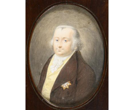             Miniatur: Bildnis Hans Heinrich VI. Graf von Hochberg-FürstensteinGouache. Unsigniert, verso betitelt. Um 1800. 1
