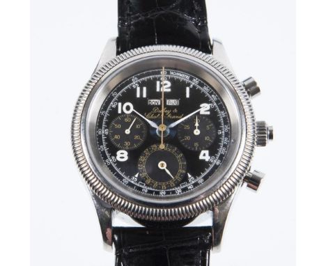             Armbanduhr-Chronograph Jubilé 1946-1996DUBEY &amp; SCHALDENBRAND. Edelstahl. ø 43 mm, Länge: 52 mm. 92 Gramm.    