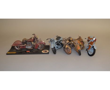 5 unboxed Motorcycle models in 1/10 scale including a Franklin Mint U.S. Navy Harley Davidson, a 'Junkyard Jewels' distressed