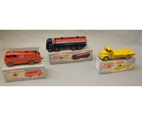 3 boxed vintage Dinky die-cast models; #933 Leyland Cement Wagon, #942 Foden 14 Ton Tanker "Regent", #955 Fire Engine with ex