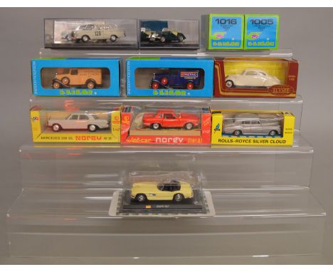 9 boxed Continental diecast model cars by Eligor, Vitesse, Elysee, Norev etc together with a Budgie #102 Rolls Royce Silver C