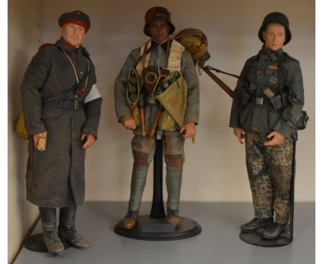 3 unboxed customised Dragon soldier figures in 1:6 scale including World War One German Army Medic and Storm Trooper together