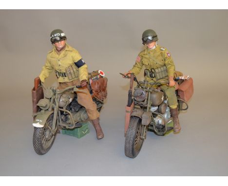 Two unboxed 1:6 scale Motorcycle models, a Harley Davidson and an Indian, and each comes with a customised Dragon figure - a 