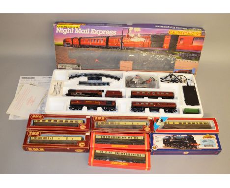 OO Gauge. A boxed Hornby R.758 'Night Mail Express' Train Set, appears largely complete, containing BR maroon 4-6-2 Locomotiv