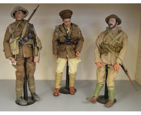 3 unboxed customised Dragon WW1 British Army soldier figures in 1:6 scale, all appear VG. (3)