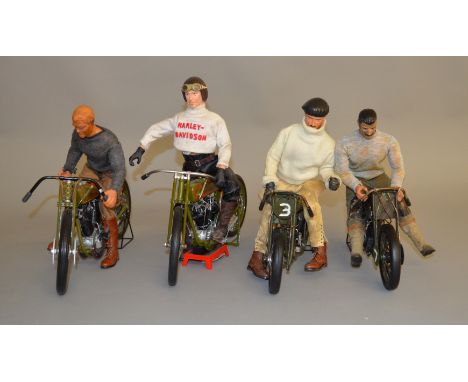 Four unboxed 1:6 scale Motorcycle models including two Harley Davidson bikes, Vintage motor brands and Xonex together with tw