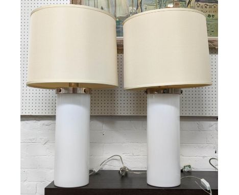 ARTEMIS DESIGN TABLE LAMPS, a pair, 81cm H with shades, light up column design. (2) 