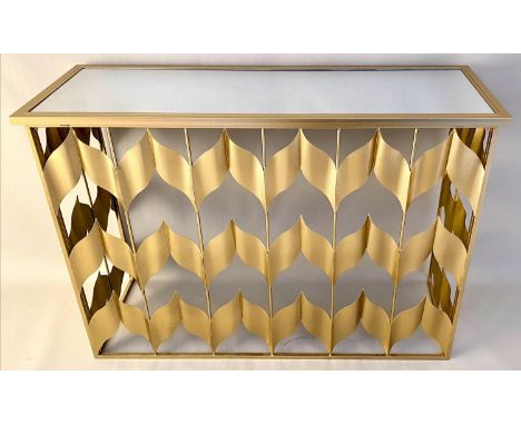 CONSOLE TABLE, 82cm x 120cm x 40cm, chevron style design, gilt metal. 