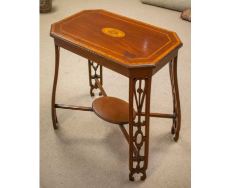 OCCASIONAL TABLE, By Cornelius V Smith, 73cm H x 77cm W x 50cm D, Edwardian Mahogany and satinwood inlaid, stamped CVS, bears