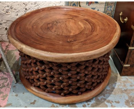 BAMILEKE LOW TABLE, from Cameroon, carved wood, 78cm diam x 44cm H. 