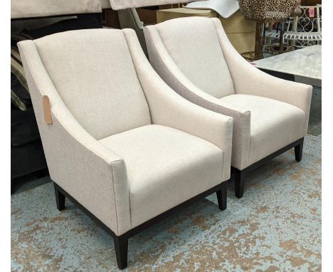 ARMCHAIRS, a pair, 75cm x 80cm x 90cm, light grey upholstery. (2) 