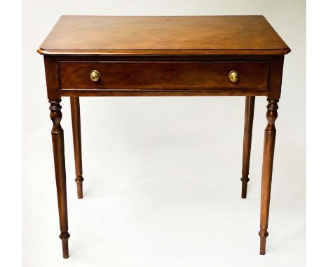 WRITING TABLE, George III design burr walnut and crossbanded with full width frieze drawer, 76cm W x 46cm D x 76cm H. 