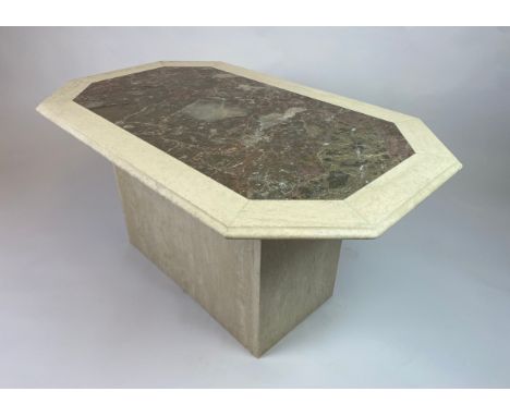 MARBLE LOW TABLE, Italian, two tone marble top on plinth base, 56cm H x 111cm x 67cm. 