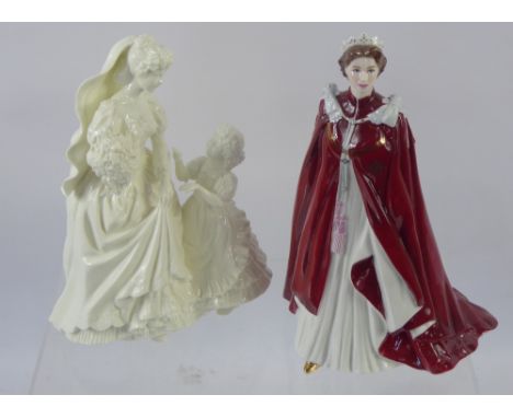 Royal Worcester Limited Edition Figurines, including 'The Wedding Day' by Maureen Hatson and Royal Worcester 'Queens 80th Bir