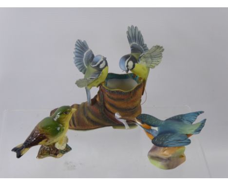 A Quantity of Royal Worcester Bird Figurines, including Beswick Green Finch nr 2105, Gold Finch nr 2273 and a Blue Tit, Kingf