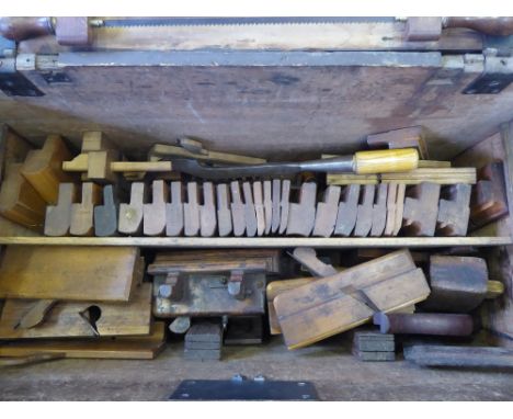 A Large Vintage Tool Chest, complete with woodworking contents, including chisels, gougers, planes etc by Brint, Selby and Pi