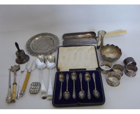 A Collection of Miscellaneous Silver and Silver Plate, including two Georgian serving spoons, London hallmark dd 1792, mm GG 