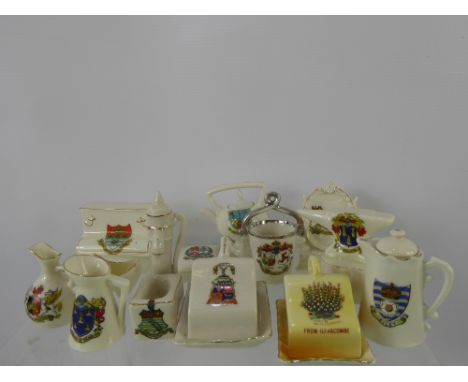 A Quantity of Crested Ware, including Arcadia, Goss, Grafton, Alexandra, Willow Art of household interest incl cheese dome, b