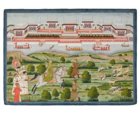 Provincial Mughal School. 'The Nabob Shujah al Dawlah on horse back', North India, circa 1760, gouache with pen and ink on th