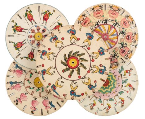Phenakistiscope . M'Lean's Optical Illusions; or, Magic Panorama [cover-title], Thomas McLean, 1833, five (of 12) hand-colour