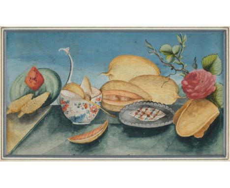 Prints and Watercolours. 19th &amp; 20th century, including an untitled naive watercolour still life of fruit and flowers, 8.