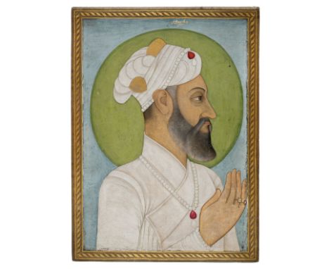 Mughal School. Portrait of Aurangzeb, Mughal emperor, circa 1650-75, gouache with pen and ink on paper, heightened with gold,