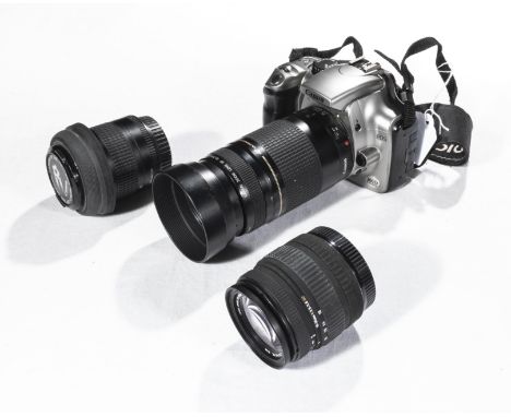 A Canon EOS 300D camera and three lens