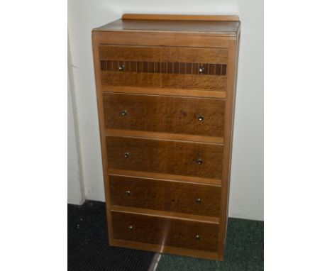 A Deco light oak five drawer tall boy