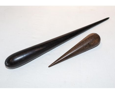 Two vintage wooden rope splicing fid