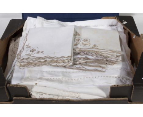 A box of vintage table linen